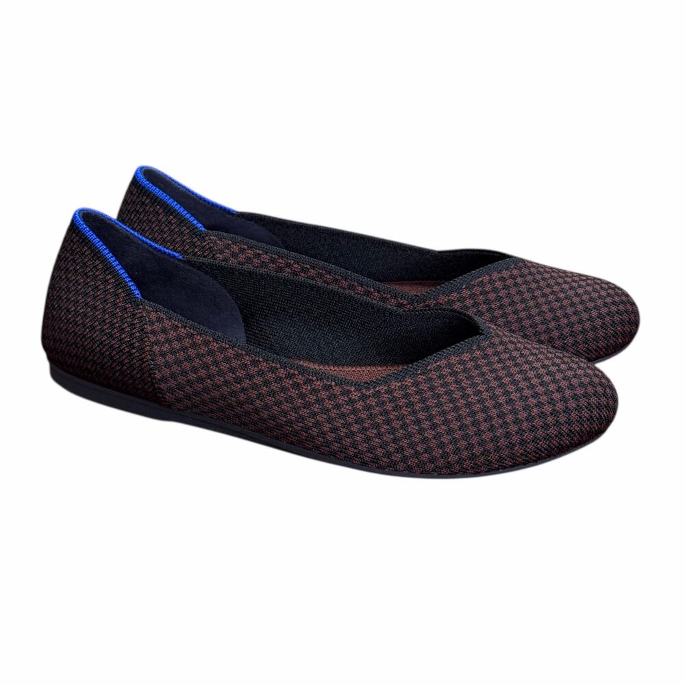 Rothy's Women's Burgundy and Black Knit Ballet Flat with Blue Trim Size 5.5